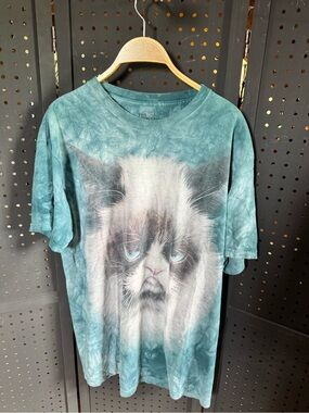 The Mountain Teal Tie-Dye Cat Face T-Shirt